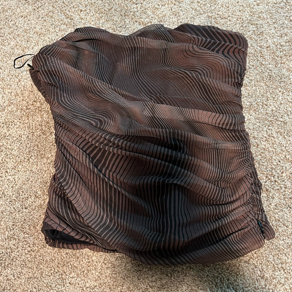 Zara brown patterned zip up corset top